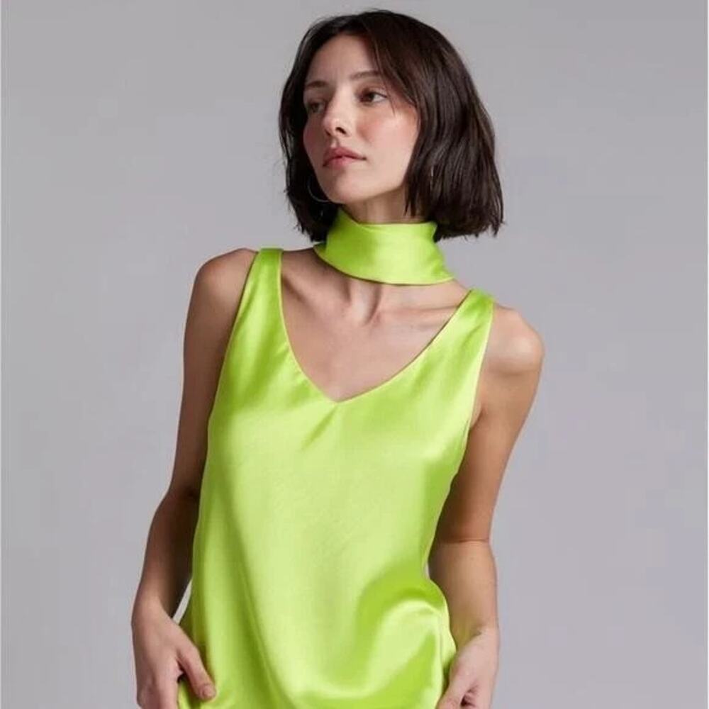NEW WILDFANG THE EMPOWER SATIN CAMI NEON LIME GREEN LARGE